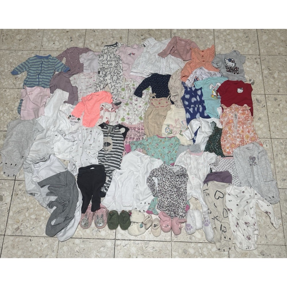 Huge Baby Girl Clothing Lot Size Newborn-6 months EUC Sleepers Outfits Shoes